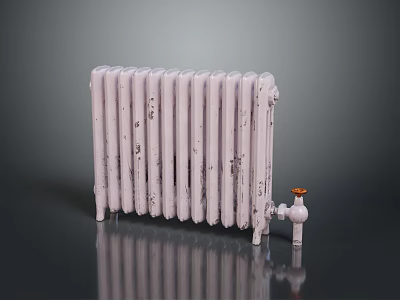 Vintage White Radiator With Orange Knob Valve For Home Heating Decor 3d model
