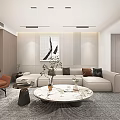 Modern Living and Dining Room Interior With Sofa Coffee Table TV Wall and Decorations