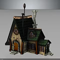 Fairy Tale Cottage Building With Green Roof Wooden Structure Small Windows Chimney And Weather Vane