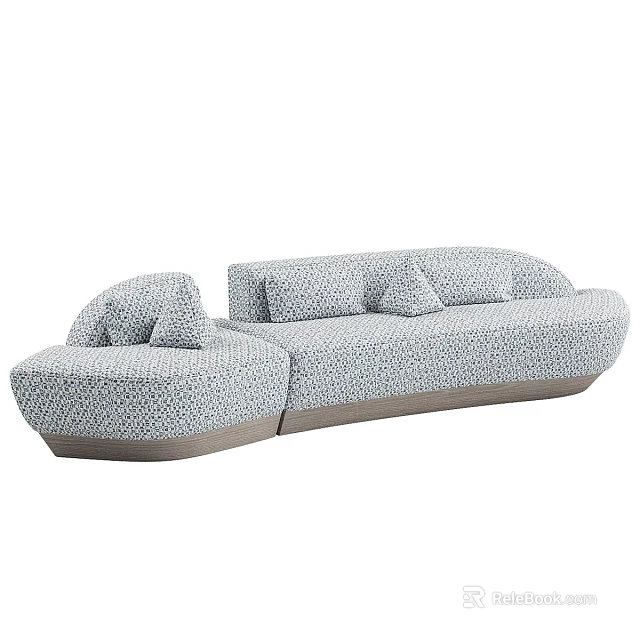 Modern Light Gray Patterned Two Seater Sofa With Curved Design And Soft Cushions 3d model
