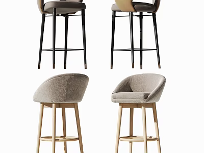 Modern Bar Stools With Upholstered Seats And Metal Wooden Legs Design 3d model