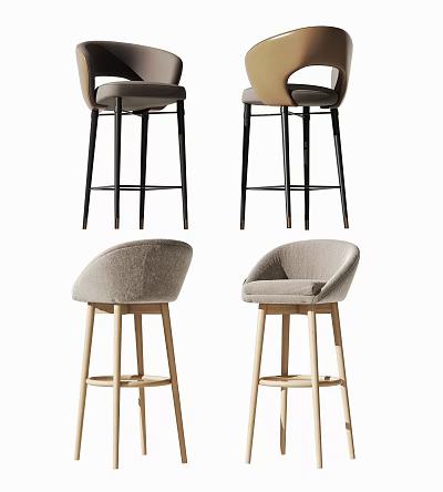 Modern Bar Stools With Upholstered Seats And Metal Wooden Legs Design 3d model