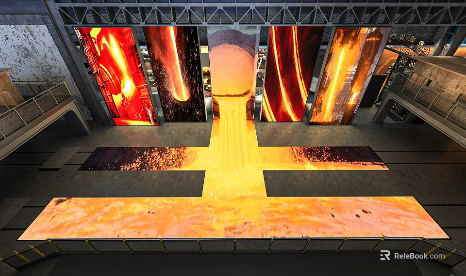 Large Industrial Steel Production Scene With Flowing Molten Metal And Bright Flame 3d model 