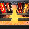 Large Industrial Steel Production Scene With Flowing Molten Metal And Bright Flame