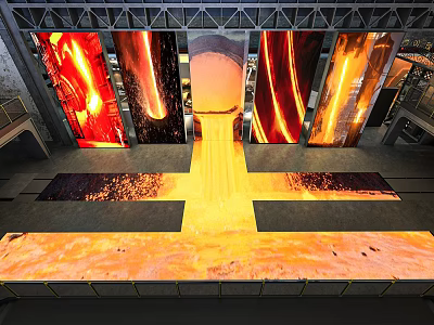 Large Industrial Steel Production Scene With Flowing Molten Metal And Bright Flame 3d model