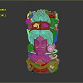 Ancient Maya Style Sculpture With Intricate Facial Carvings And Curved Ornaments