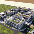Modern Connected Building Complex With Green Roofs Lush Lawns And Roads