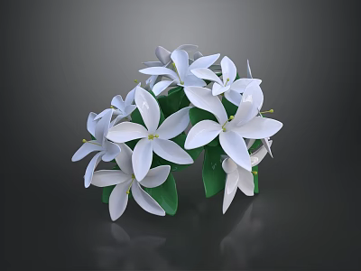 Beautiful White Blooming Flowers With Fresh Green Leaves In Lush Arrangement 3d model