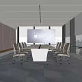 Modern Conference Room Interior Design With Large Screen Conference Table And City View Through Windows