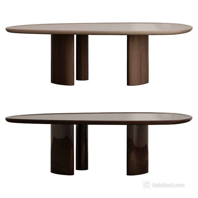 Round Sleek Modern Dining Table with Light Brown Tabletop and Three Dark Brown Legs 3d model 