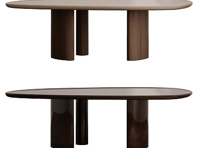 Round Sleek Modern Dining Table with Light Brown Tabletop and Three Dark Brown Legs 3d model