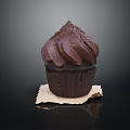 Rich Chocolate Cupcake With Swirled Frosting Dusted On Parchment Paper Background