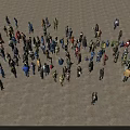 Large Group of People Walking and Standing in Spacious Plaza Aerial View