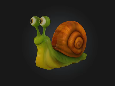 Cute Cartoon 3D Snail Character With Big Eyes Green Body And Orange Shell 3d model