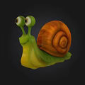 Cute Cartoon 3D Snail Character With Big Eyes Green Body And Orange Shell