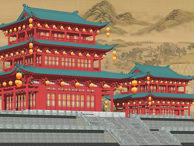Tang and Song Dynasty Sutra Collection Temple Tower Ancient Architecture 3d model