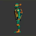 3D Ninja Turtle Character With Green Body Orange Armor And Yellow Belt Design