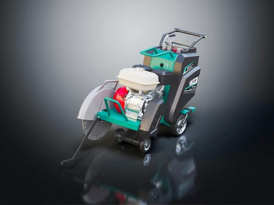 Green And White Industrial Floor Cutting Machine With Cutting Blade And Wheels For Construction Work 3d model