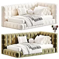 Modern Tufted Sofa Bed In Neutral And Olive Green With Plush Pillows And Cozy Blanket