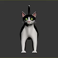 Black And White Cat With Green Eyes Standing On Gray Background