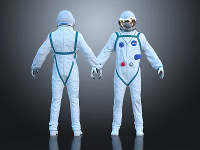 Men In White Astronaut Suits With NASA Logos Front And Back View 3d model