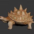 Orange Ceramic Turtle Sculpture With Spiked Shell And Detailed Textured Surface 3d model