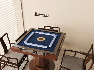 Minotti Square Table And Chair Set With Blue Tabletop And Gray Cushions In Interior 3d model