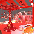 Traditional Chinese Themed Exhibition Booth With Red Decorative Structure And Festive Elements 3d model