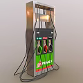 Green And Silver Fuel Dispenser With Black Hoses Multiple Fuel Nozzles Control Panel