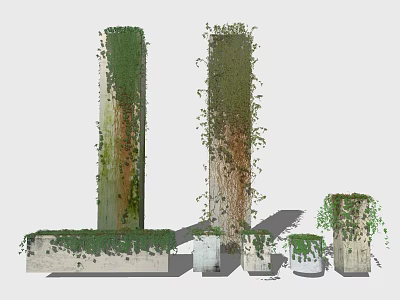 Lush Green Vines Naturally Growing On Tall Columns And Small Concrete Pedestals 3d model