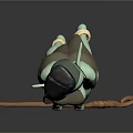 Green Skinned Black Haired Glasses Wearing Elf Holding Wooden Staff In Apron With Ankle Cuffs