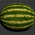 Fresh Ripe Watermelon With Green And Yellow Striped Smooth Surface On Grey Background