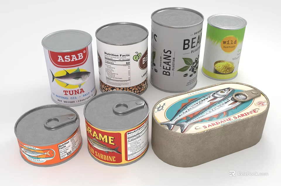 Assorted Canned Food Products Including Tuna Beans Sailfish And Flame Varieties 3d model 