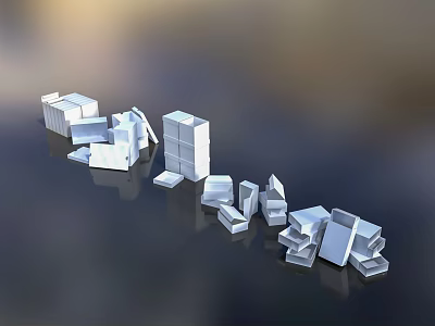 White Geometric Shapes Stacked Decorative Ornament Set with Dark Reflective Background 3d model