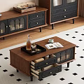 Vintage Wooden Coffee Table With Drawers Glass Doors And Storage Design