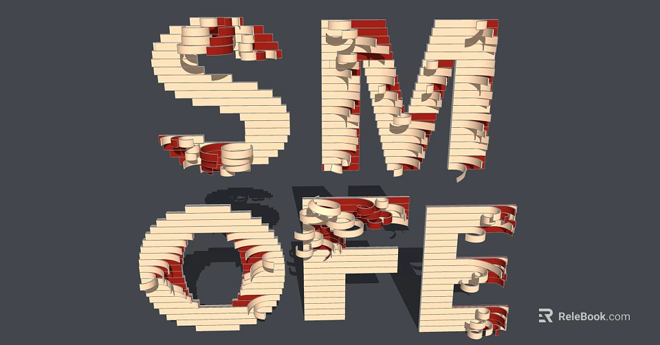 3D Alphabet Wall Hanging Decor With Wooden Texture And Red Accent Design For Home 3d model 
