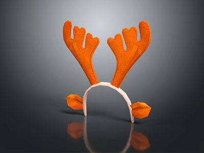 Orange Reindeer Antler Headband With White Band And Small Orange Ears Design 3d model