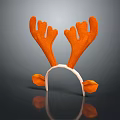 Orange Reindeer Antler Headband With White Band And Small Orange Ears Design