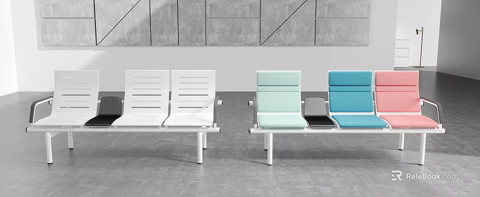Modern Public Chairs With Colorful Seats And Metallic Frame In Grey Space 3d model 