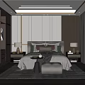 Elegant Modern Bedroom Interior With Gray Tones Large Bed Nightstands Table Lamps And Area Rug