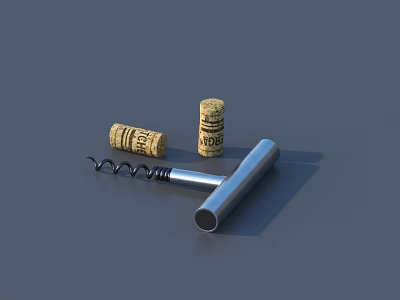 Creative Garden Accessories With Cork Stoppers And Metal Corkscrew Tool 3d model