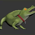 Cartoon Green Crocodile With Red Collar Bone Pendant And Yellow Eyes