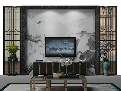 New Chinese TV Cabinet TV Wall 3d model