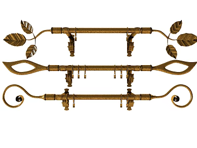 Golden Curtain Accessories With Decorative Leaf Designs And Elegant Finials 3d model