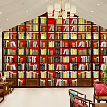 Classic Full Wall Decorative Book Cabinet With Abundant Colorful Book Collections For Cozy Home Study