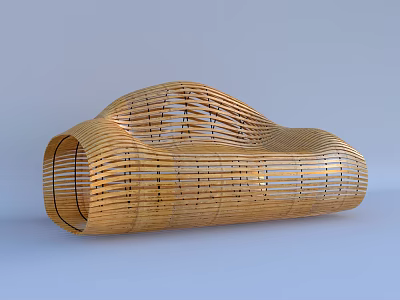 Modern Wooden Public Chair with Hollow Stripe Design and Curved Structure 3d model