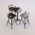 Modern Round Dining Table Set with Three Black Chairs and Metal Armrests 3d model
