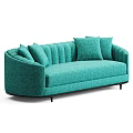 Modern Beige And Teal Sectional Sofa With Curved Armrests Tufted Back And Cushions