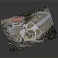 Architectural Building Model With Red Roof Domed Structure Trees Pathways And Lawn Area Design