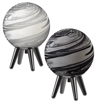 Modern Black And White Spherical Table Lamp With Marble Pattern And Metal Three Legs Stand 3d model